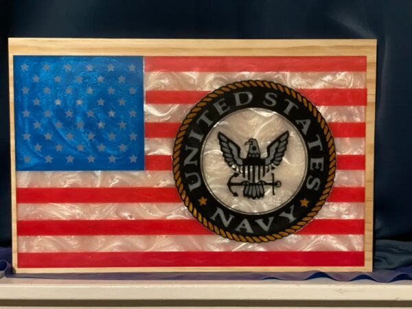 Epoxy Art With American Flag and Navy Logo